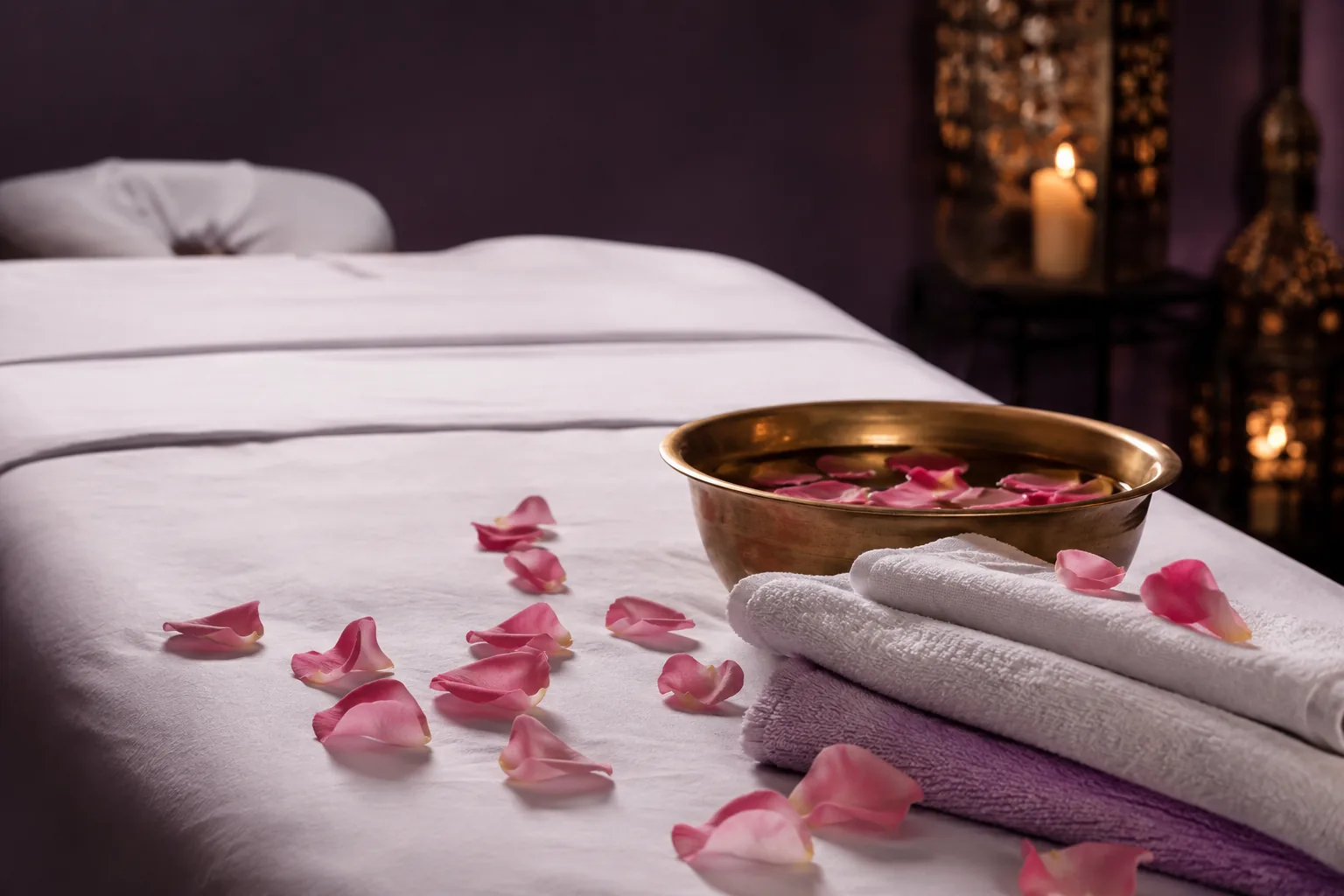 Seans öncesi hazırlanmış masaj masası — Lila Spa, Topkapı misafirlerine hizmet veren salon